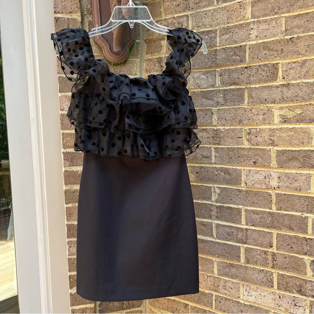 Zara Black Polka Dot Contrasting Ruffle Mini Dress Small NWT